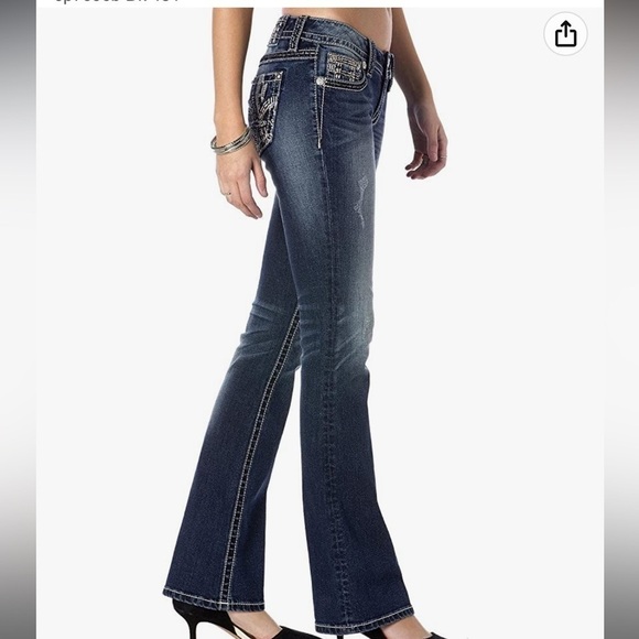 Miss Me Fleur De Lis Embroidered Y2K Low Rise Bootcut Jeans - Picture 3 of 16